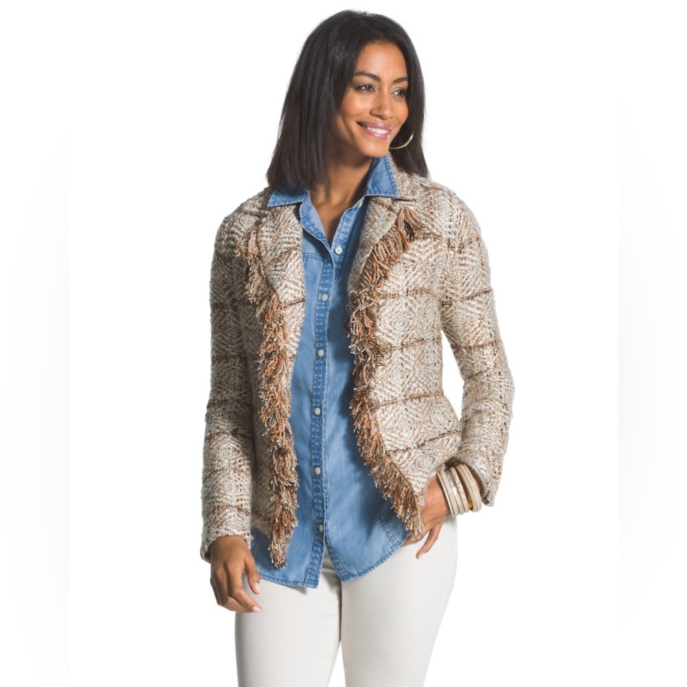 Chico's Tan and Brown Fringed Cardigan